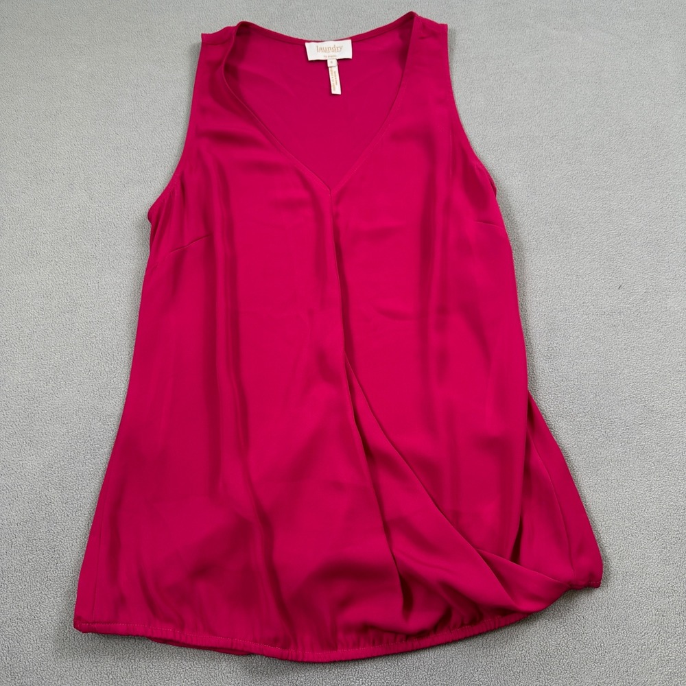 Laundry by Shelli Segal Blouse S Womens Pink Sleeveless V-Neck Tulip Hem Draped